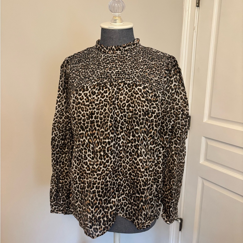 J. crew Leopard Print Smocked Blouse - Brown/Black/Cream